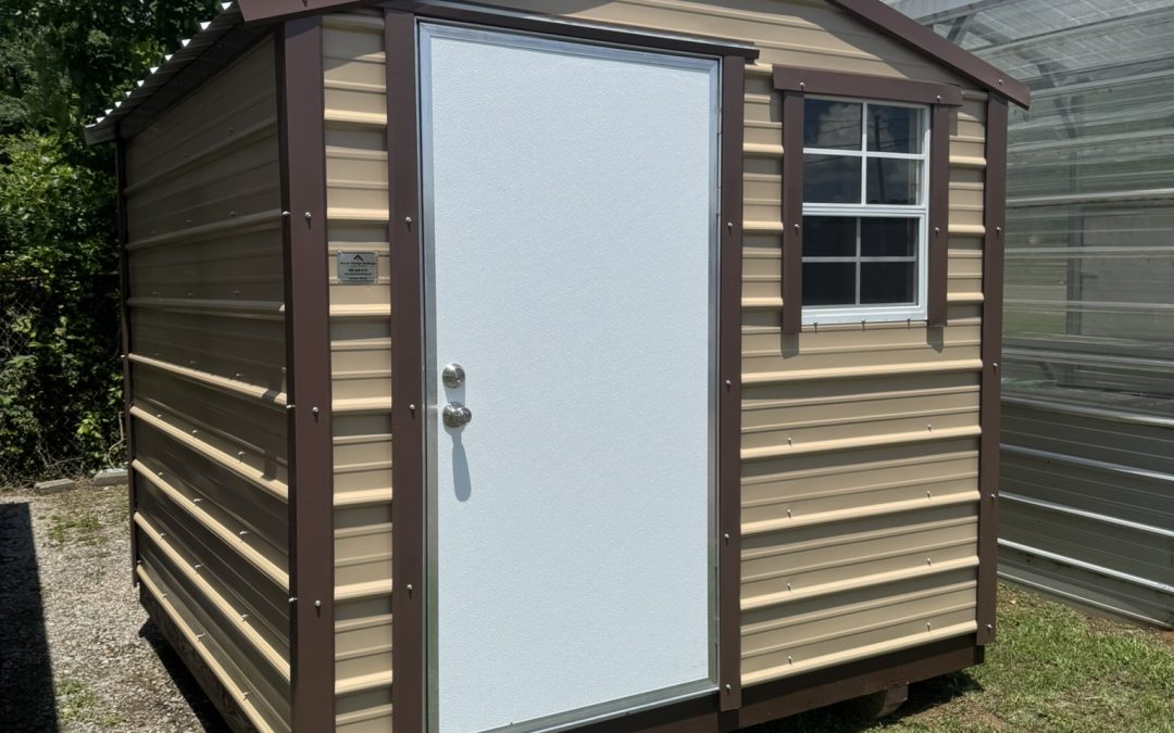 8×8 Traditional Storage Building Tan with White